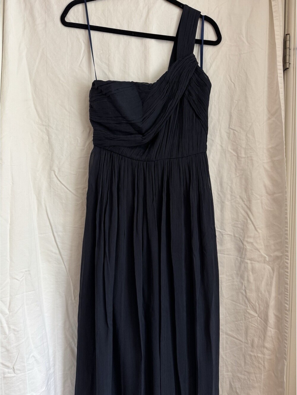 J.CREW Blue Silk Chiffon One-Shoulder Pleated Maxi Dress Sleeveless Size 4